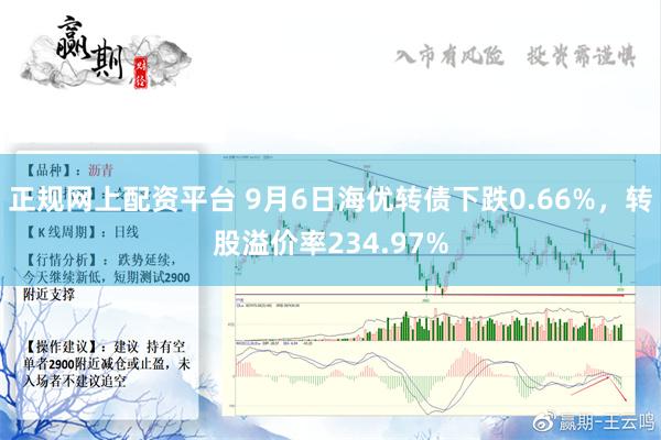 正规网上配资平台 9月6日海优转债下跌0.66%，转股溢价率234.97%